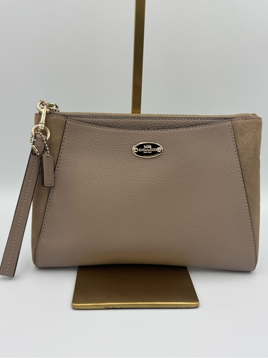 Coach Handbags - Coach Taupe Leather and Suede Clutch EUC